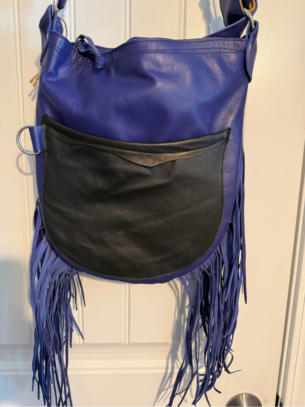 Purple Leather Fringe Crossbody Bag with Sun & Moon Motif - Picture 10 of 11